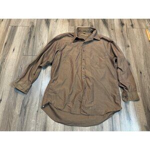 Milano Uomo Mens Long Sleeve Button-Up Shirt Brown Size 16 32/33 Cotton-Polyeste